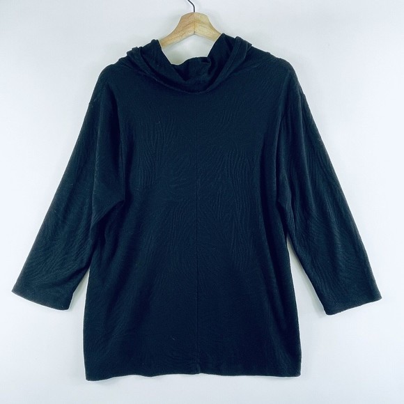 Chico's Black Textured Knit 3/4 Sleeve Cowl Neck Top Shirt Womens Sz 2 Medium 12 - Picture 4 of 7